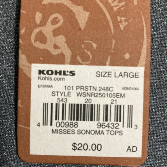 Sonoma Life+Style sleeveless cream tee size L with blue embroidery 60%cotton - Picture 7 of 8